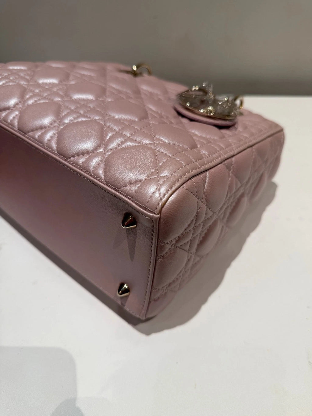 Dior Lady Dior Gold Pink Crossbody Top Handle Excellent