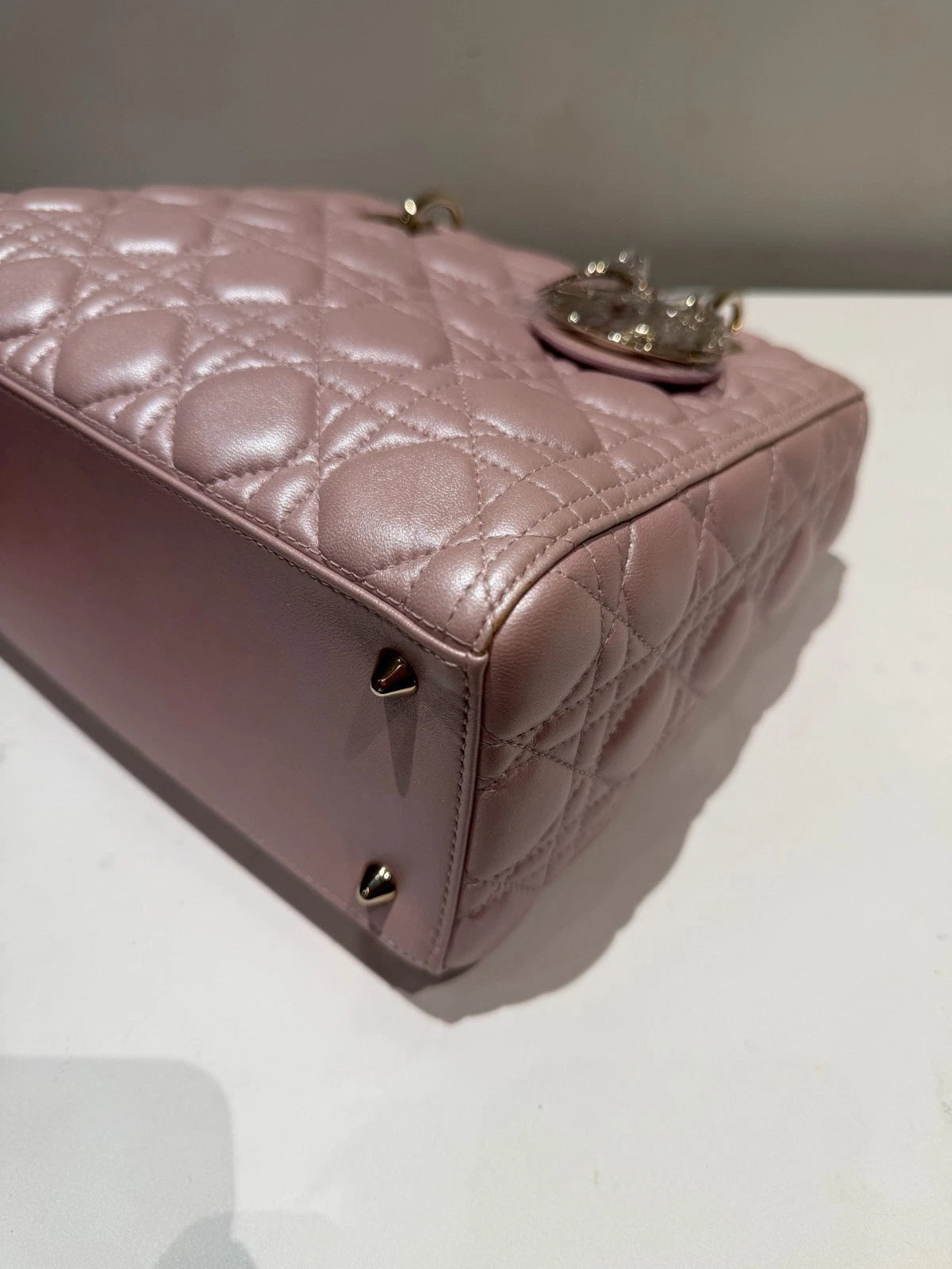 Dior Lady Dior Gold Pink Crossbody Top Handle Excellent