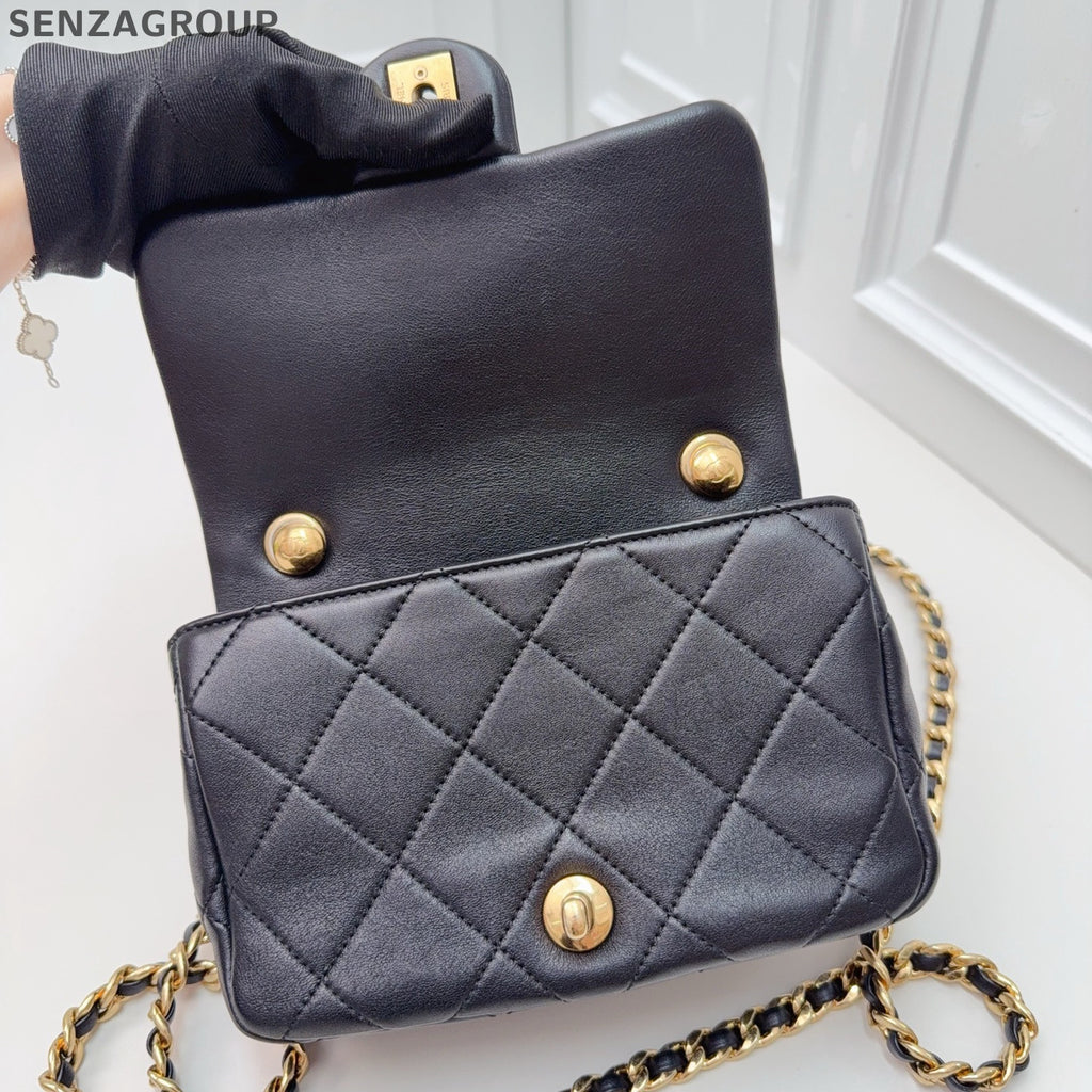 Chanel Classic Flap Black Gold Small Chain Shoulder Bag Quilted