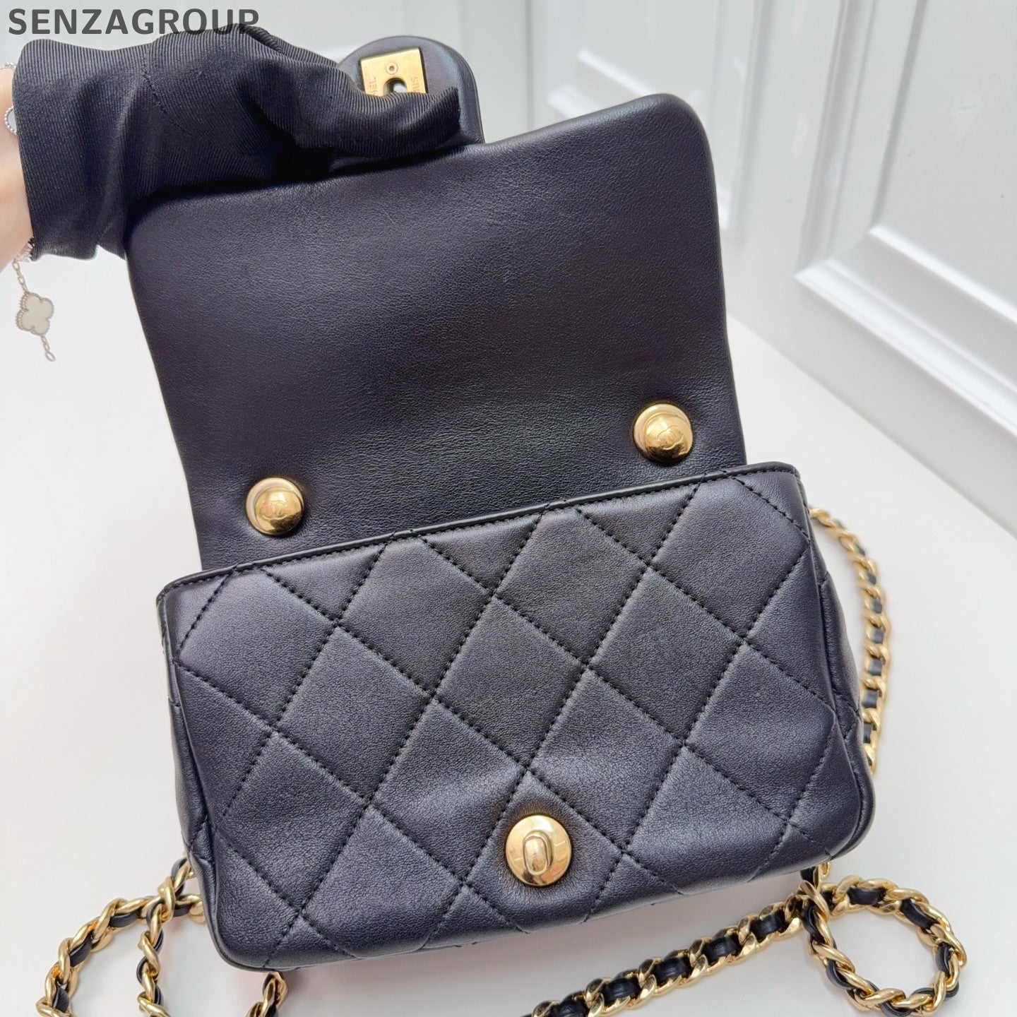 Chanel Classic Flap Black Gold Small Chain Shoulder Bag Quilted
