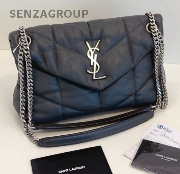 YSL Saint Laurent LouLou Puffer Medium Elephant Grey Crossbody almost brand new