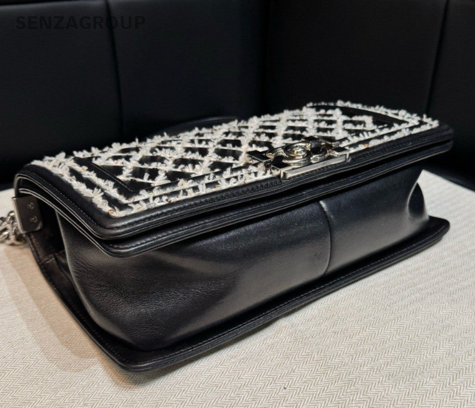 Chanel Leboy MM Lambskin Chain Shoulder Bag Crossbody Black Silver Women Classic