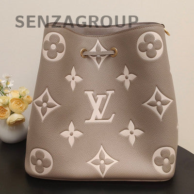 Louis Vuitton Monogram Bucket Shoulder Crossbody Bag Grey Gold Women
