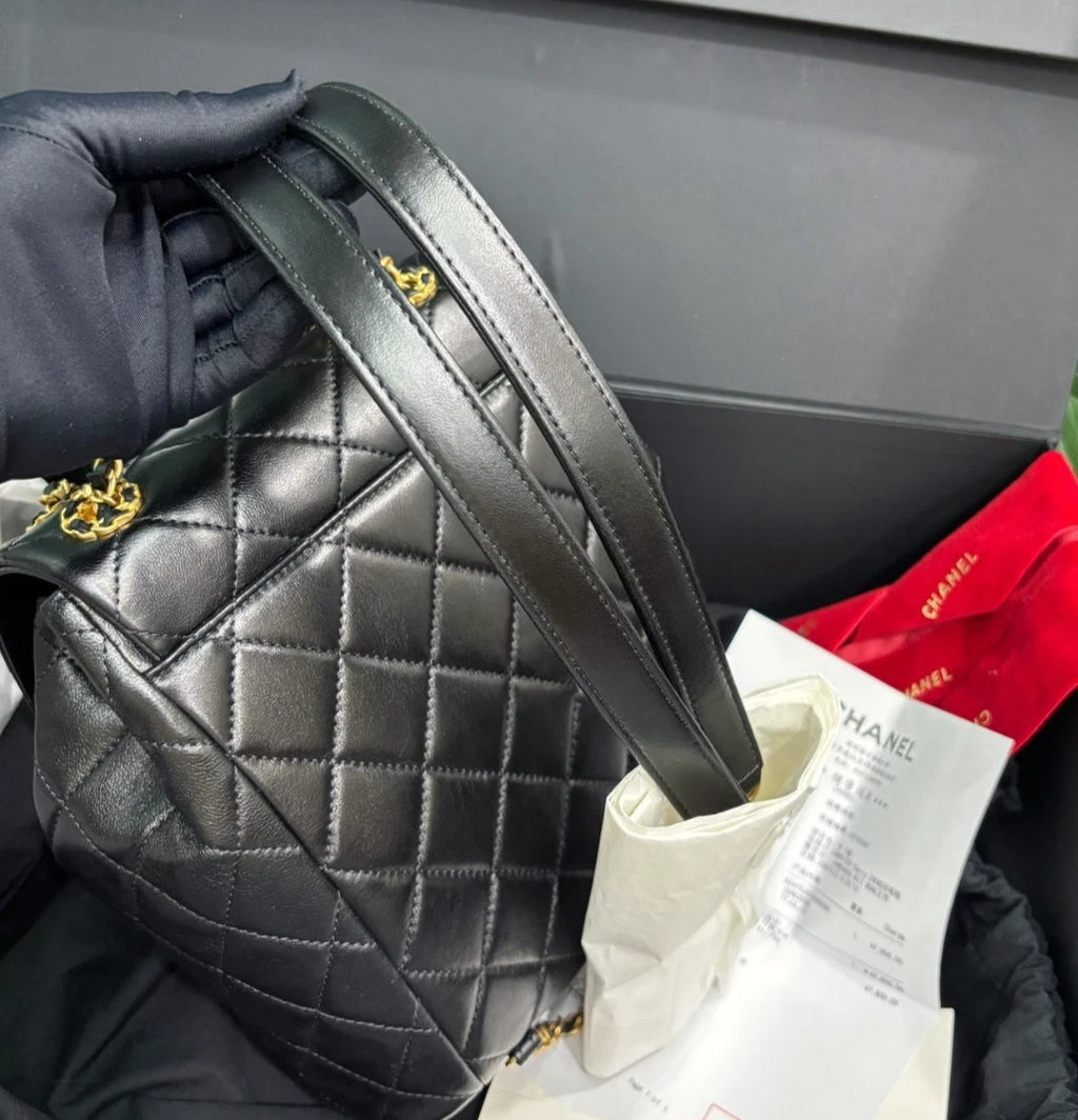 Chanel Lambskin Diamond Chain BackpackGold Hardware Black Women Fashion