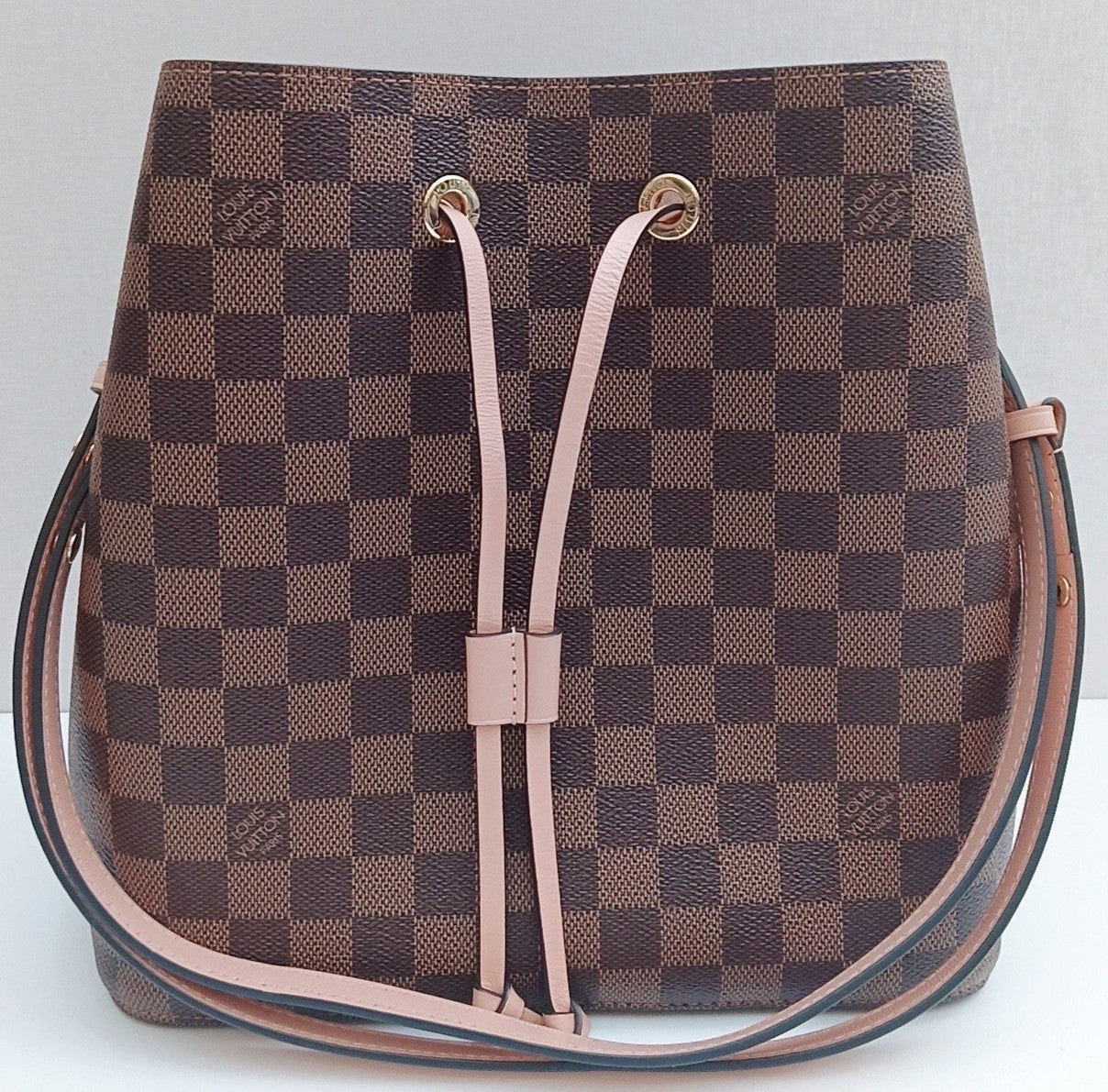 Louis Vuitton Damier Bucket Shoulder Bag Brown Pink Used Women Classic Designer