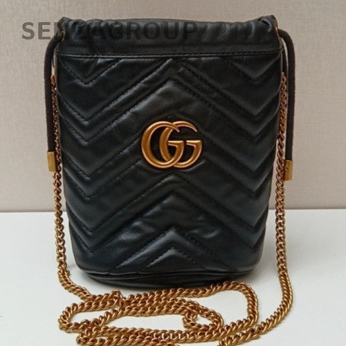 Gucci Bucket Chain Black Gold Crossbody Used Women Classic Fashion