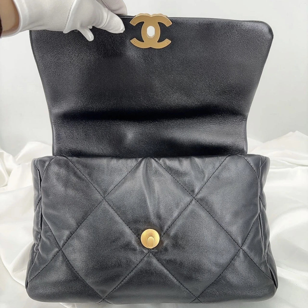 CHANEL 19 Medium Black Gold Lambskin Shoulder Bag for Women