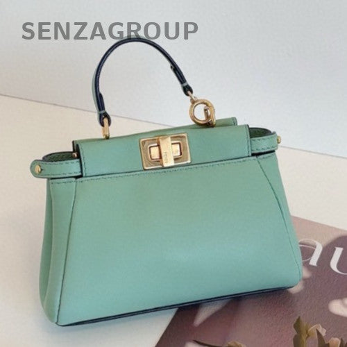 Fendi Peekaboo Mini Calfskin Top Handle Bag Crossbody Green Gold Women Classic