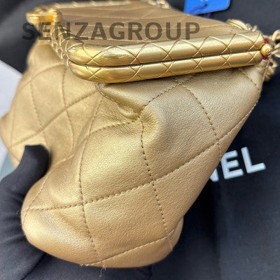 Chanel Quilted Chain Shoulder Crossbody Bag Red Gold Women's Fashion