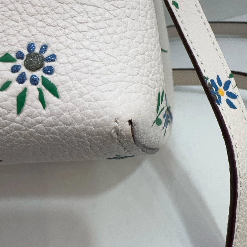 Coach Women's Small Printed Leather Bucket Crossbody Shoulder Bag Chalk White