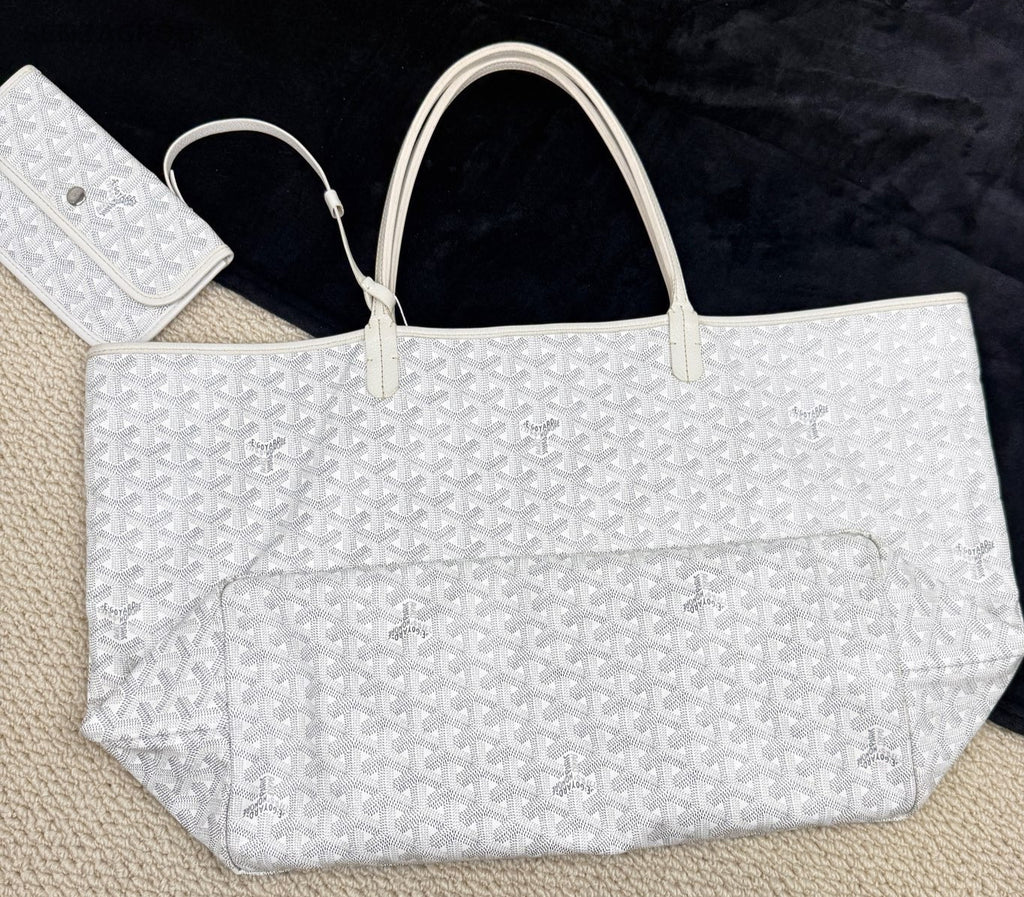 Goyard Monogram GM Canvas Tote Shoulder Bag With Pouch Women White.