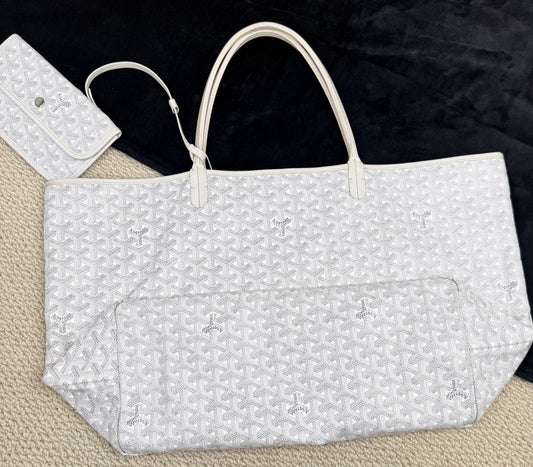 Goyard Monogram GM Canvas Tote Shoulder Bag With Pouch Women White.