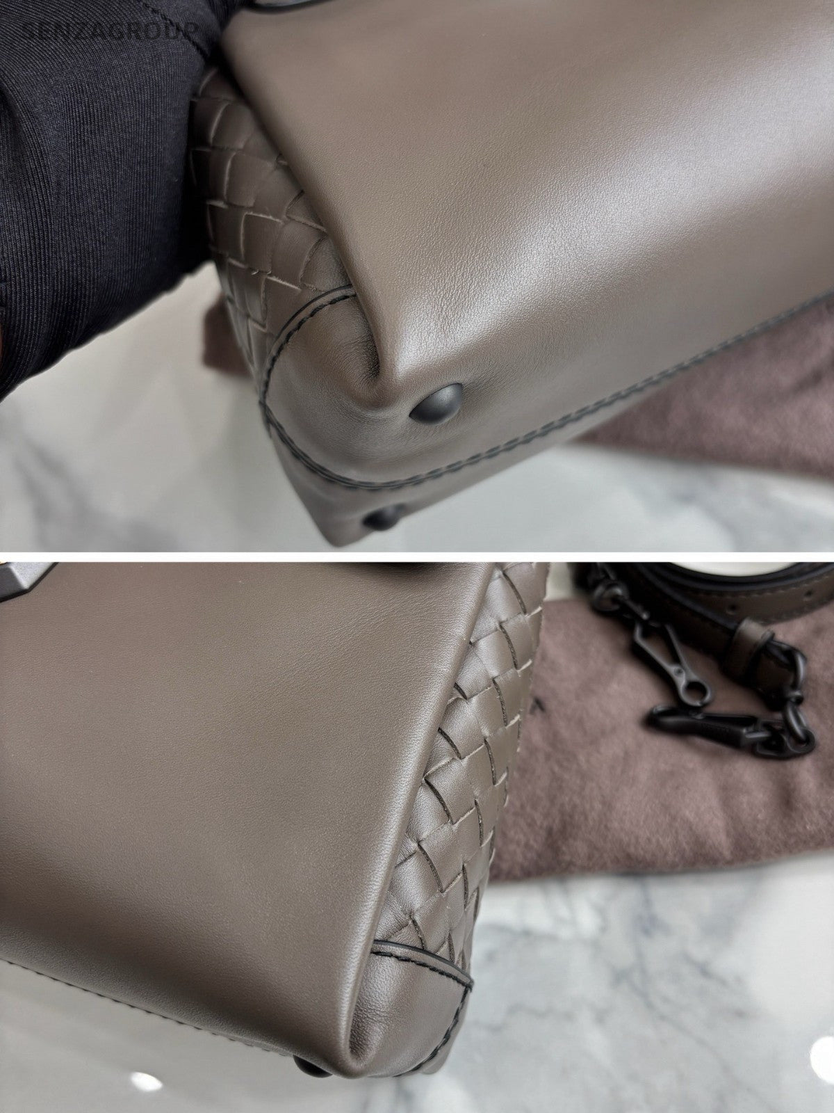 BOTTEGA VENETA Piazza Top handle Shoulder handbag Leather Weaving Dark grey