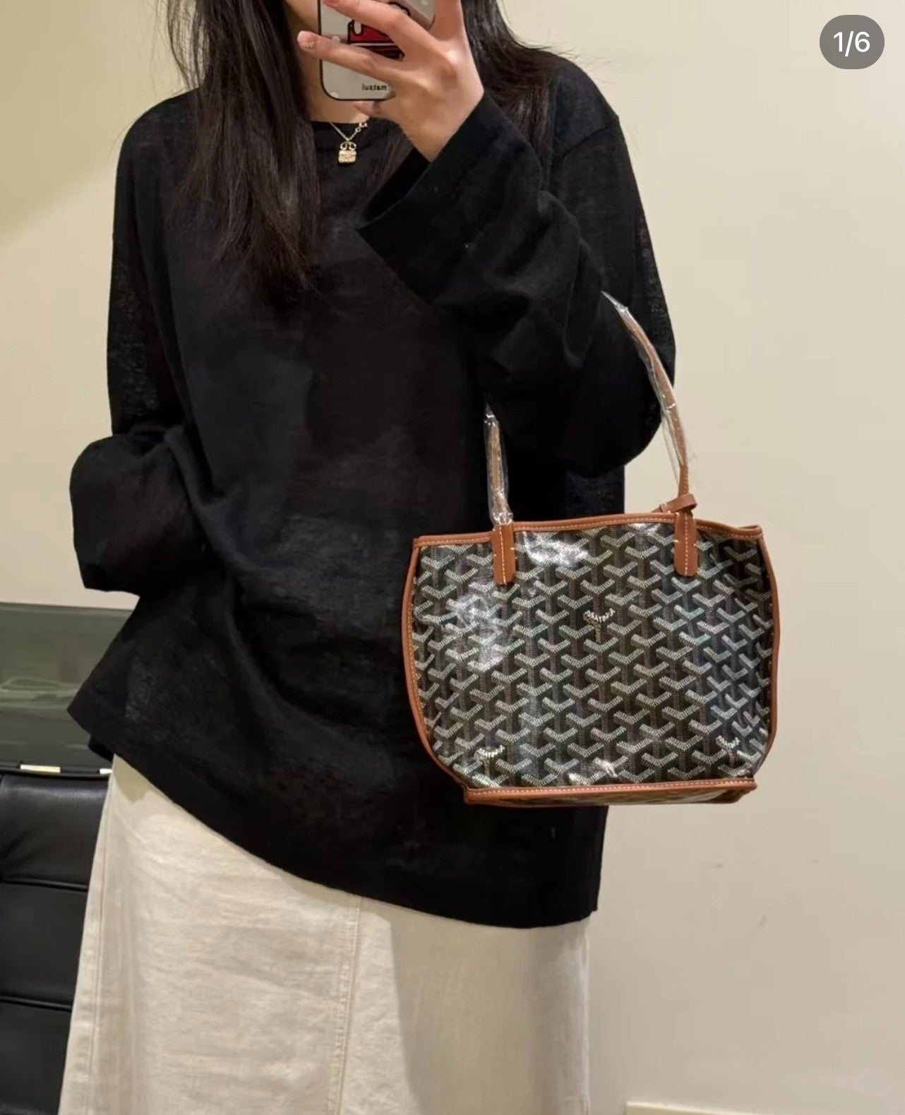 Goyard Monogram Tote Brown Classic Shoulder bag Women Almost Brand NEW