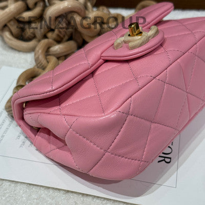 Chanel Pink Gold Lambskin Wood Chain Shoulder Bag - Classic Fashion Women