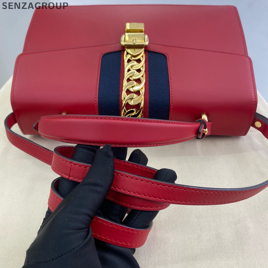 Gucci Sylvie Large Top Handle Shoulder Bag Red Gold - Classic Women's