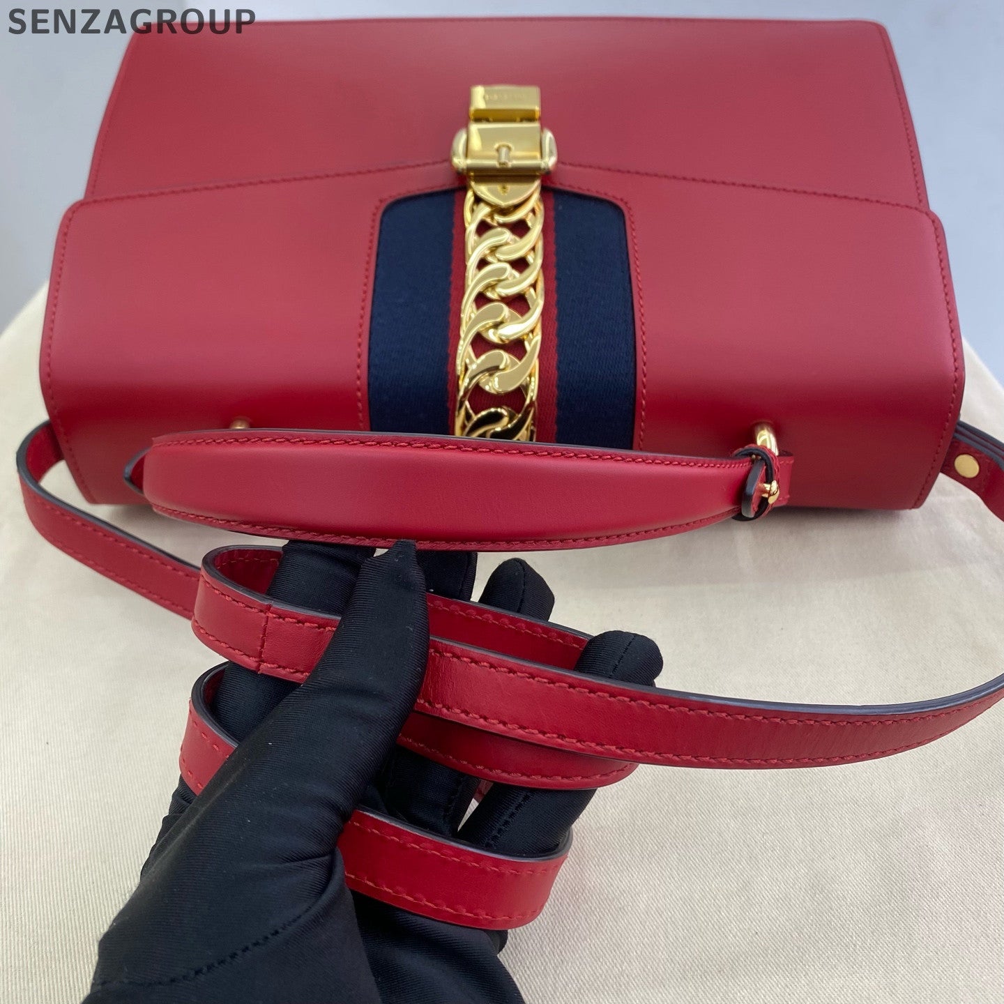 Gucci Sylvie Large Top Handle Shoulder Bag Red Gold - Classic Women's