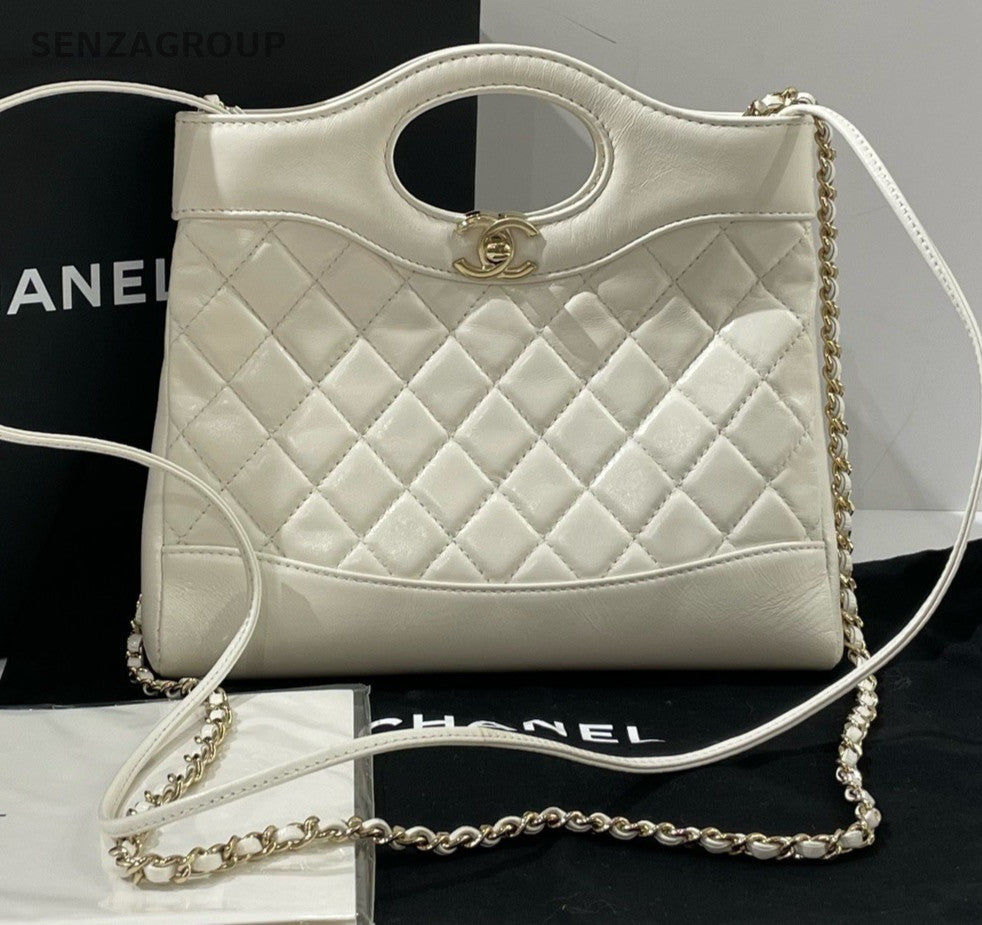 Chanel 31Bag Mini Calfskin Chain Shoulder Bag Crossbody White Gold Diamond Women