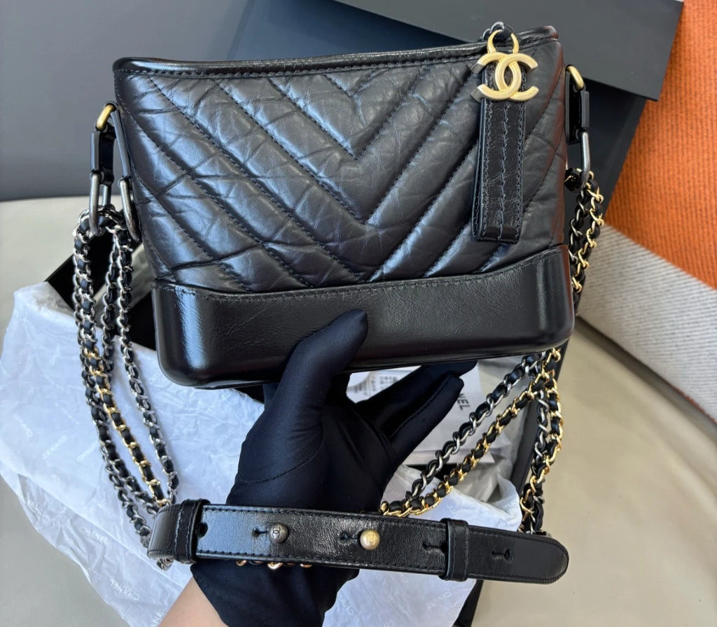 Chanel Gabrielle Chevron PM Shoulder Bag Crossbody Black Women
