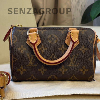Louis Vuitton Speedy Nano Monogram Crossbody Bag Gold Brown Women Classic