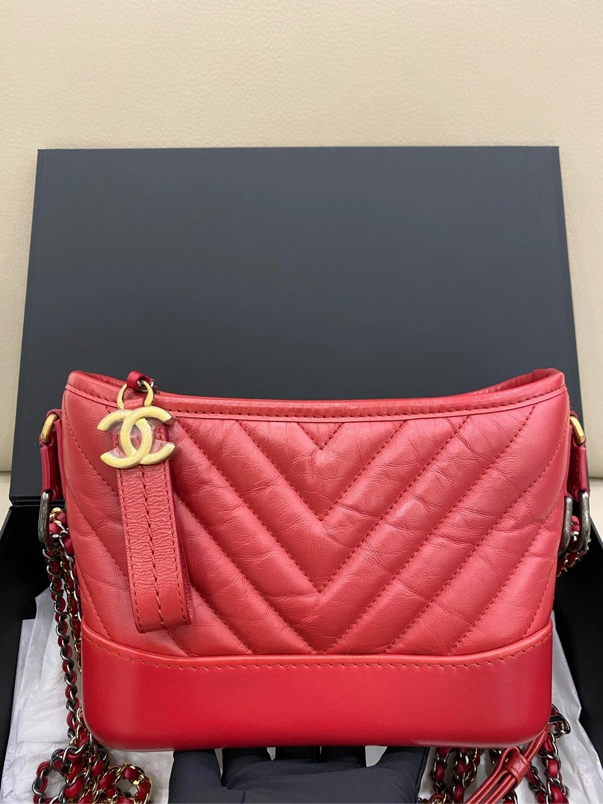 CHANEL Women Small Gabrielle V Pattern Red Crossbody Shoulder Bag