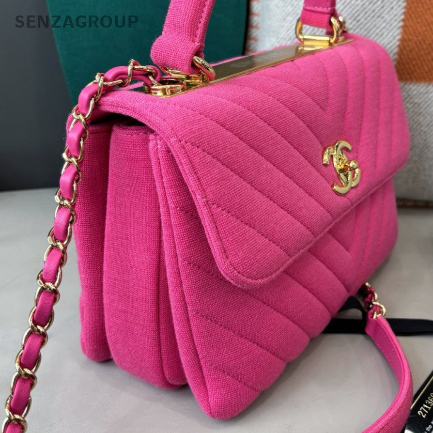 Chanel Trendy CC Chain Crossbody Top Handle Bag Pink Gold Women Classic