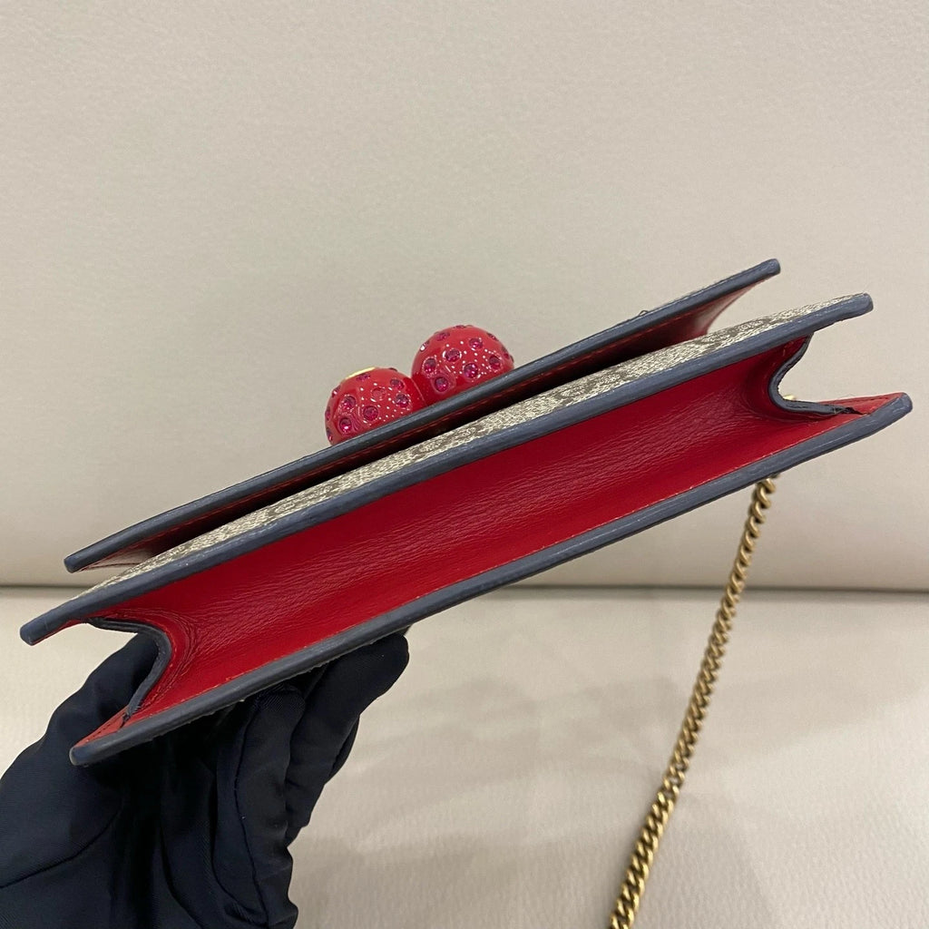 Gucci Canvas Cherry Pattern Chain WOC Crossbody Bag For Women