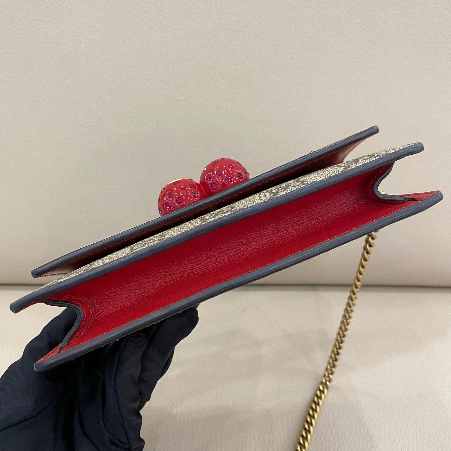 Gucci Canvas Cherry Pattern Chain WOC Crossbody Bag For Women