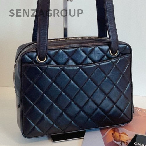 Chanel Diamond Pattern Calfskin Shoulder bag Black Gold Women Classic Designer