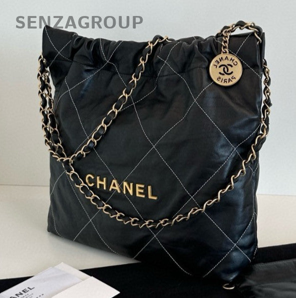Chanel Diamond PM Chain Shoulder Bag Black Gold Used Women Classic