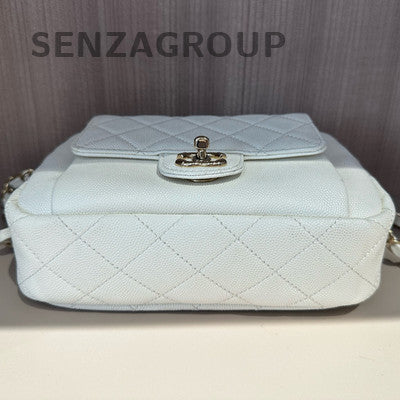 Chanel White Quilted Camera Bag with Gold Hardware