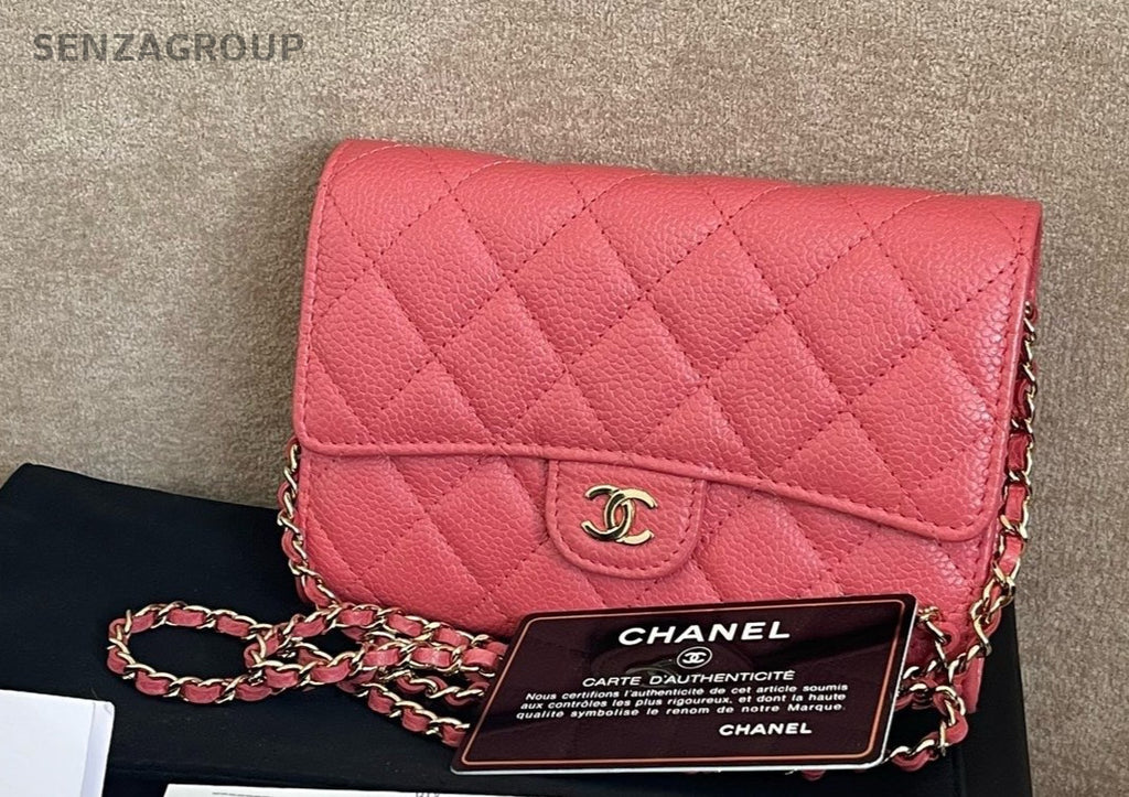 CHANEL Classic Flap Woc Calfskin Chain Shoulder bag Crossbody Pink Gold Women
