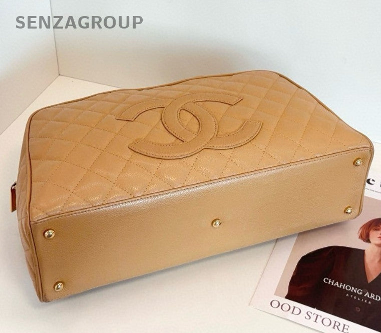 Chanel Bolide GM Top Handle Bag Beige Gold Diamond Women Classic CC Logo