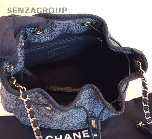 Chanel Beach Drawstring Bucket Chain Shoulder Bag Crossbody Gray Black Women