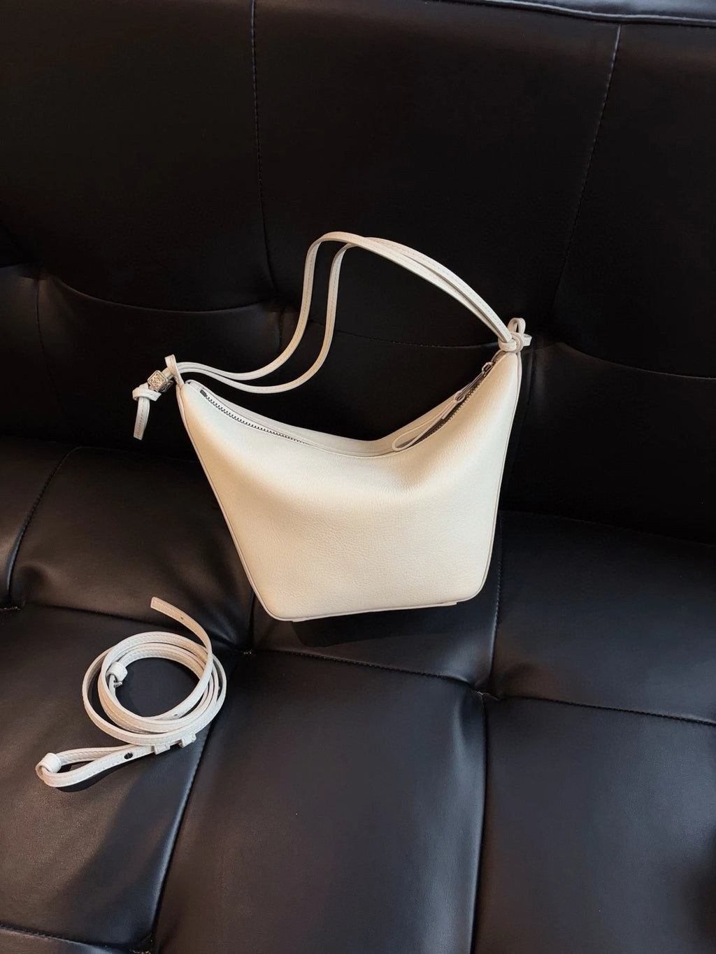 LOEWE Hammock Hobo Shoulder Bag White Full Calfskin Geometric Design