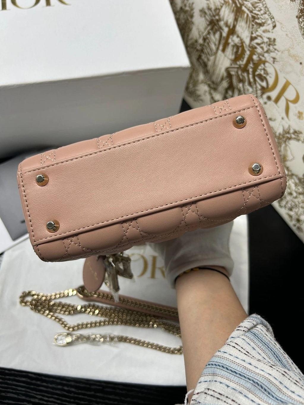 Dior Leather Rose Pink 3-Grid Lady Dior Chain Crossbody Handbag For Women