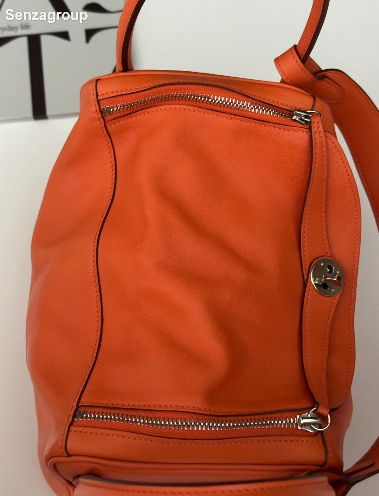 Hermes Lindy30 Top Handle Shoulder Bag Orange Silver Women Classic Fashion