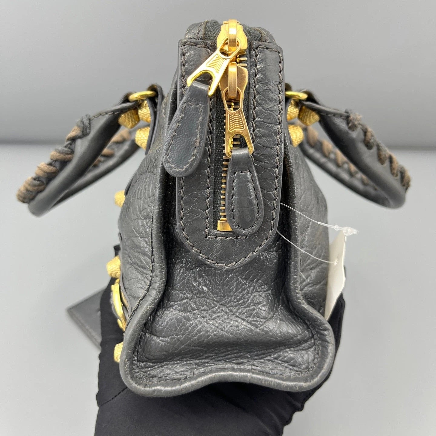 Balenciaga City Bag Mini Tote Top Handle Crossbody Bag Gray Gold Hardware Women