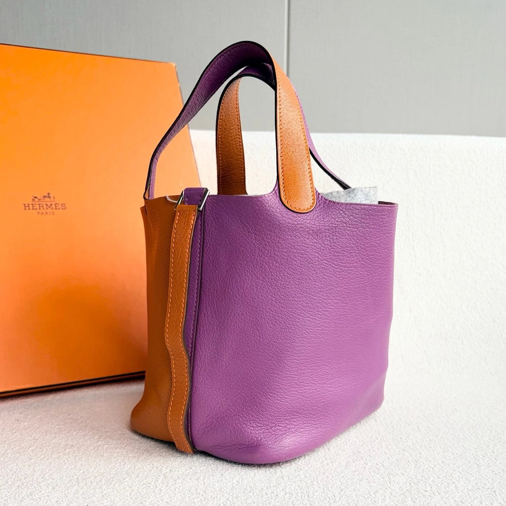 Hermes Picotin18 Top Handle Bag Orange Purple Silver Women Classic