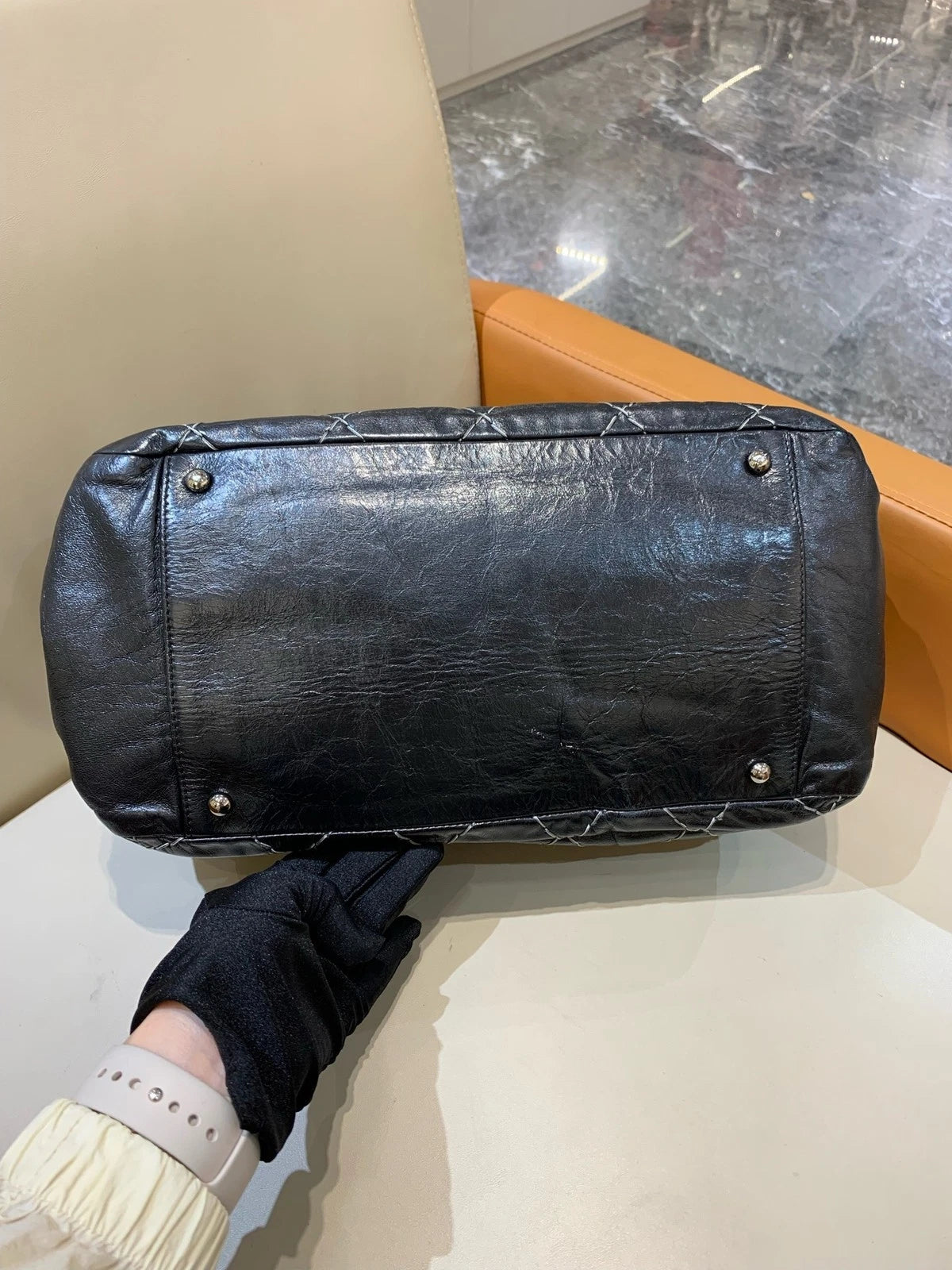 CHANEL Black Leather Pumpkin Chain Shoulder Bag For Women