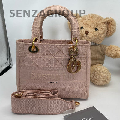 Dior Lady Dior Embroidered Handbag Pink Gold Classic Women's Bag