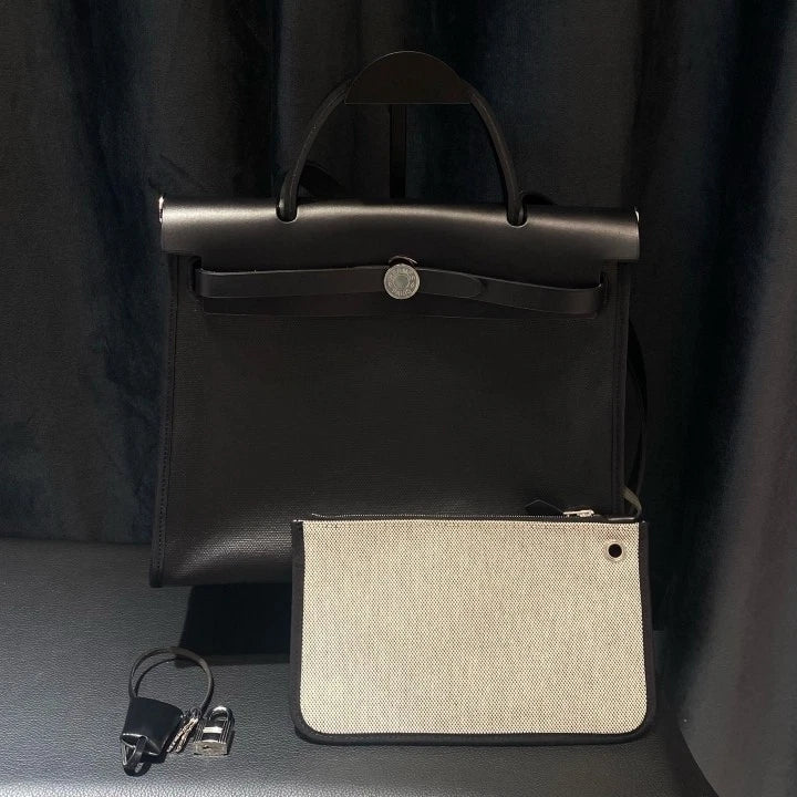 Hermes Herbag 31 Black Silver Top Handle Shoulder Bag Women Fashion D