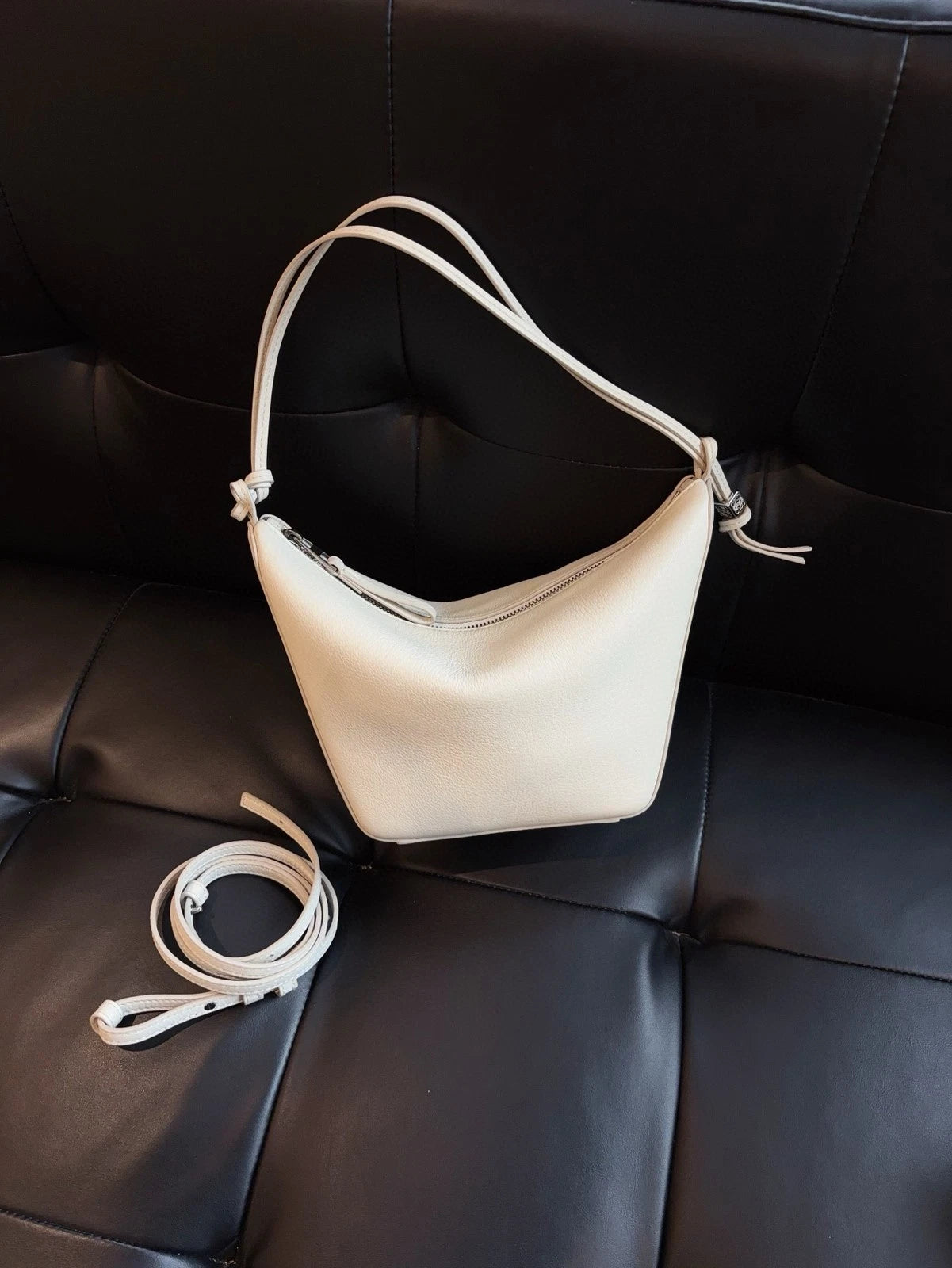 LOEWE Hammock Hobo Shoulder Bag White Full Calfskin Geometric Design