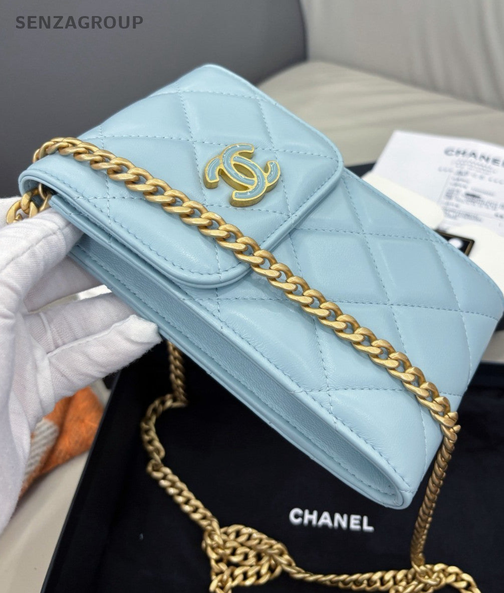 CHANEL CC Enamel clasp Phone case Chain Shoulder bag Almost Brand NEW