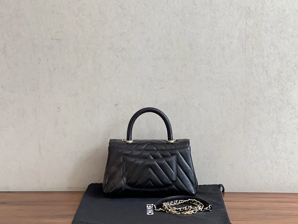 CHANEL Black Gold Coco Handle Small Top Handle Bag For Women