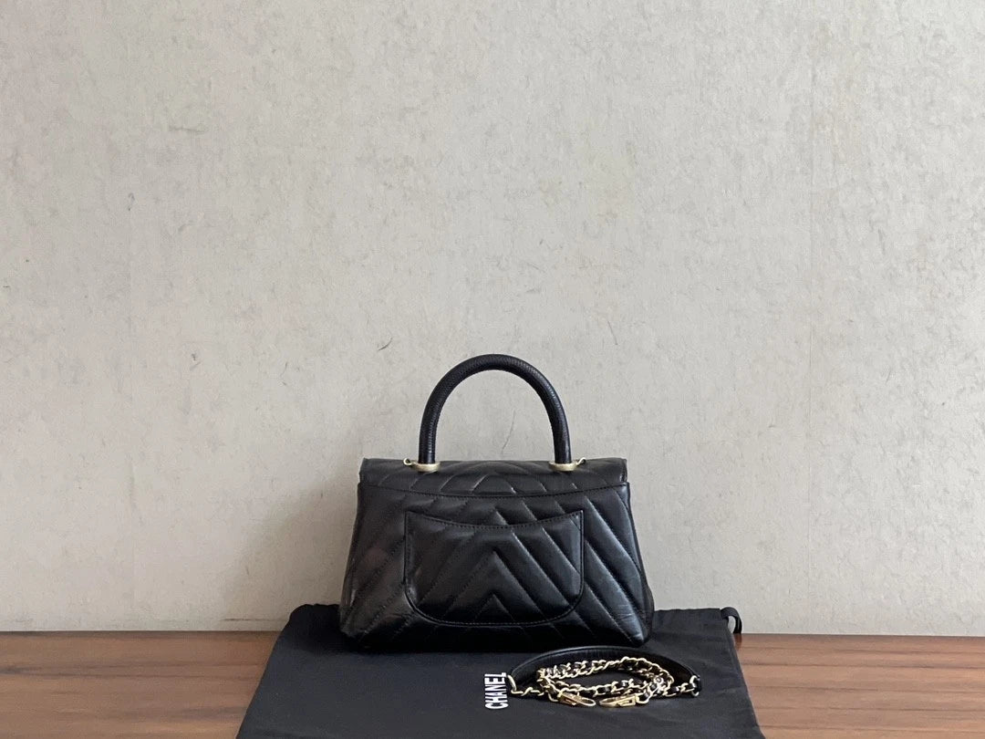 CHANEL Black Gold Coco Handle Small Top Handle Bag For Women