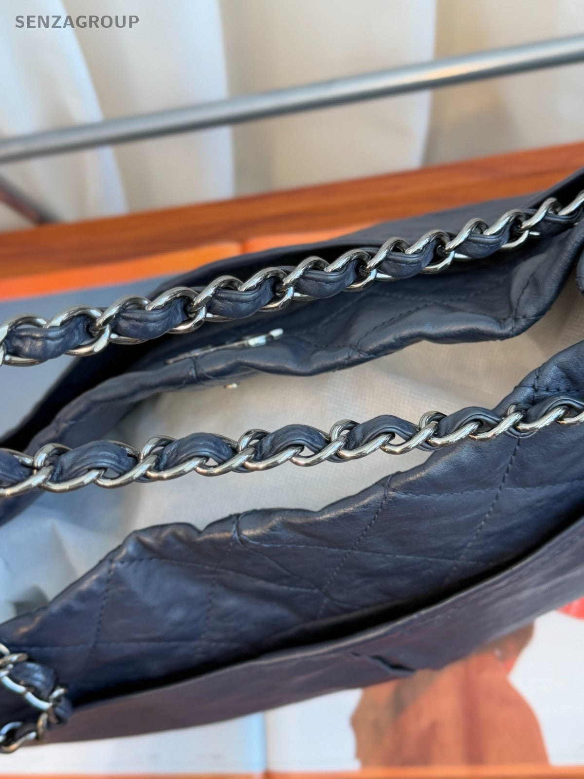 CHANEL CC Logo Tote Chain Shoulder bag Navy Blue Women Classic