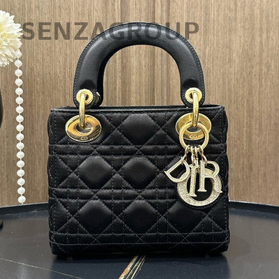 Dior Lady Dior Cannage Handbag Black Gold Chain Strap Classic Women