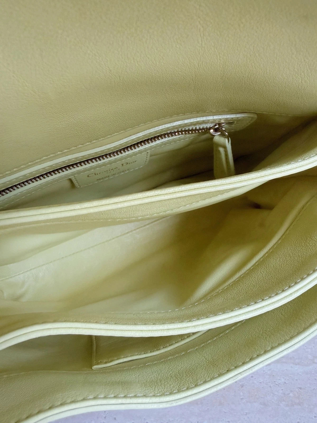 Authentic Christian Dior Diorling Chain Yellow Shoulder Bag in Gold Hardware