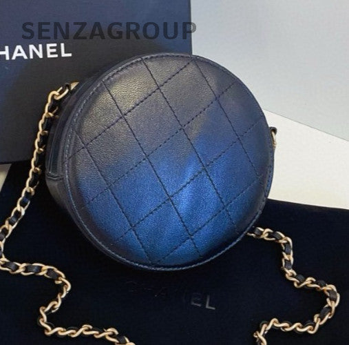 Chanel Pearl Round Bag Chain 2Way Shoulder Bag Black Gold Used Women Designer